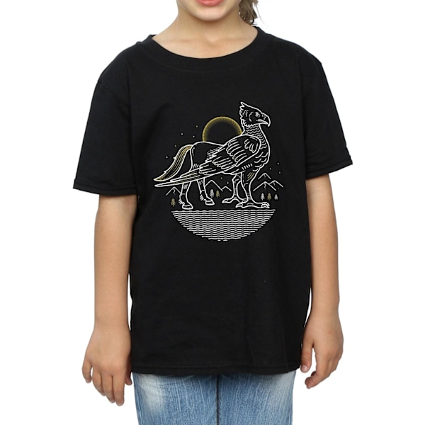 Harry Potter flickor Buckbeak linjekonst bomull T-shirt 7-8 år B Black 7-8 Years