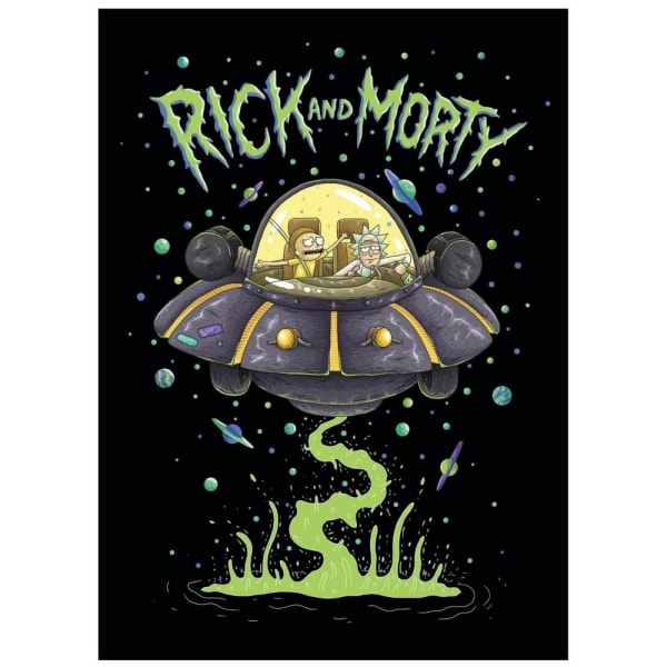 Rick And Morty Fleece Rymdskeppsfilt 150cm x 100cm Svart/Gre Black/Green/Purple 150cm x 100cm