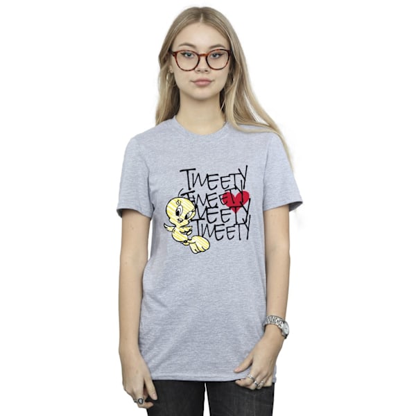 Looney Tunes Dam/Damer Tweety Love Heart Bomull Boyfriend T Sports Grey XL