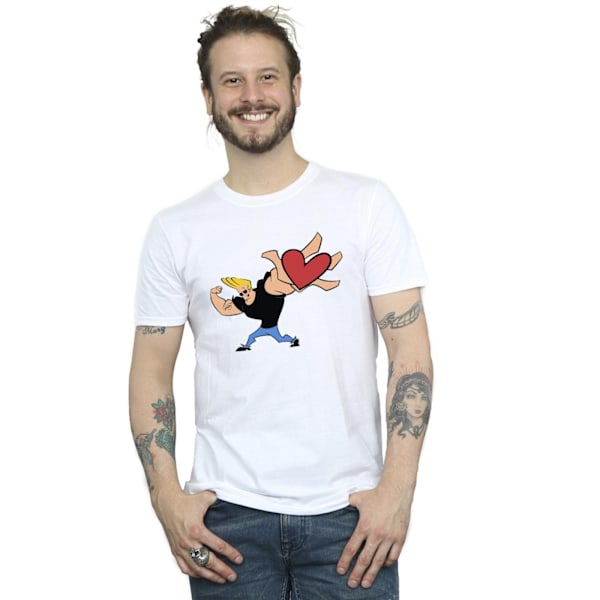 Johnny Bravo T-shirt för män med hjärta, present, 5XL, vit White 5XL