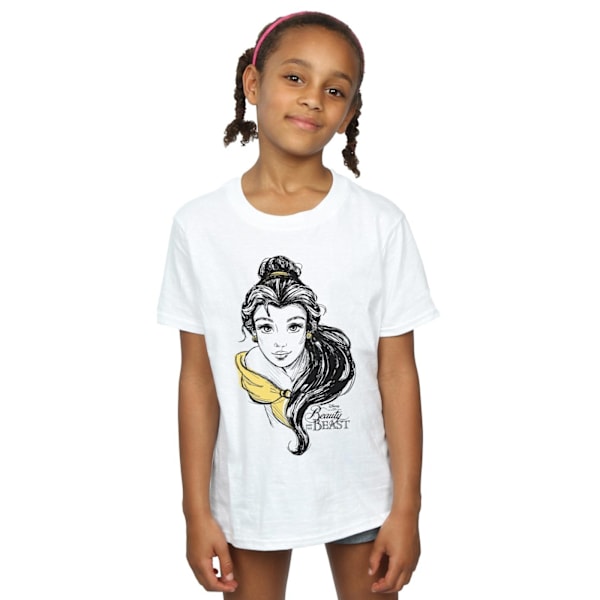 Disney Girls Belle Sketch Bomull T-shirt 5-6 år Vit White 5-6 Years