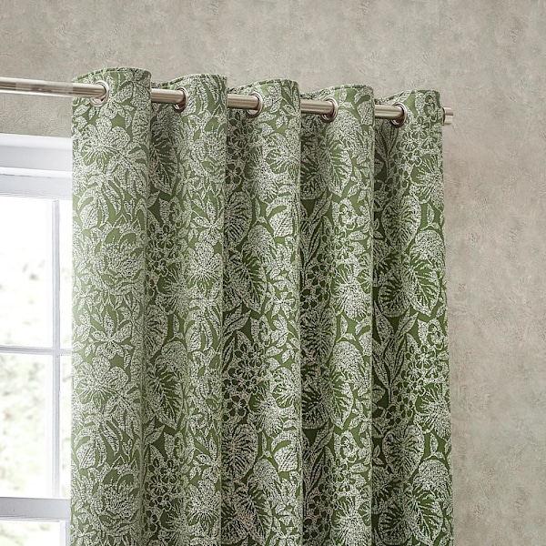 Wylder Bali Jacquard Botaniska Öglettgardiner 229cm x 183cm Oliv Olive 229cm x 183cm