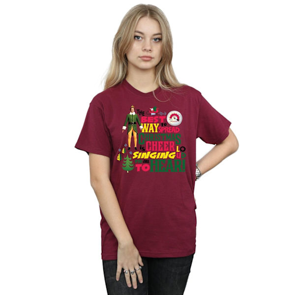 Elf Dam/Damer Julglädje Bomull Boyfriend T-shirt XL B Burgundy XL