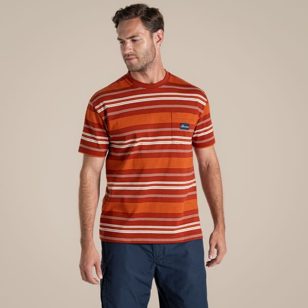Craghoppers Herr Pointer Randig Kortärmad T-shirt S Röd Be Red Beach S
