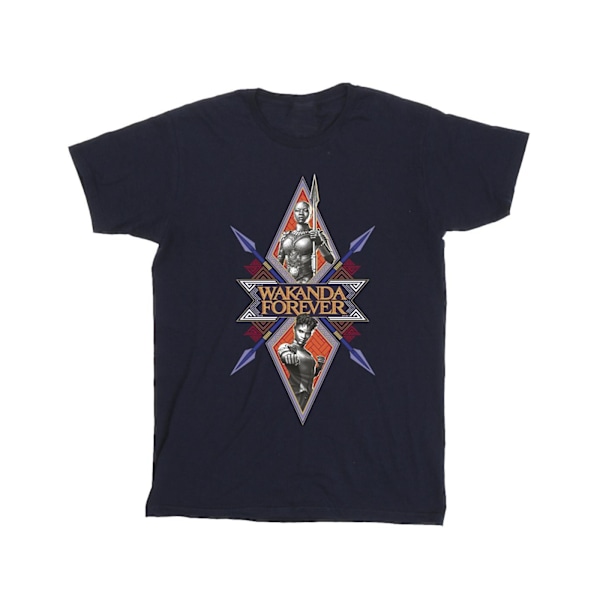 Marvel Girls Wakanda Forever Tribal Spear Chest Bomull T-shirt Navy Blue 7-8 Years