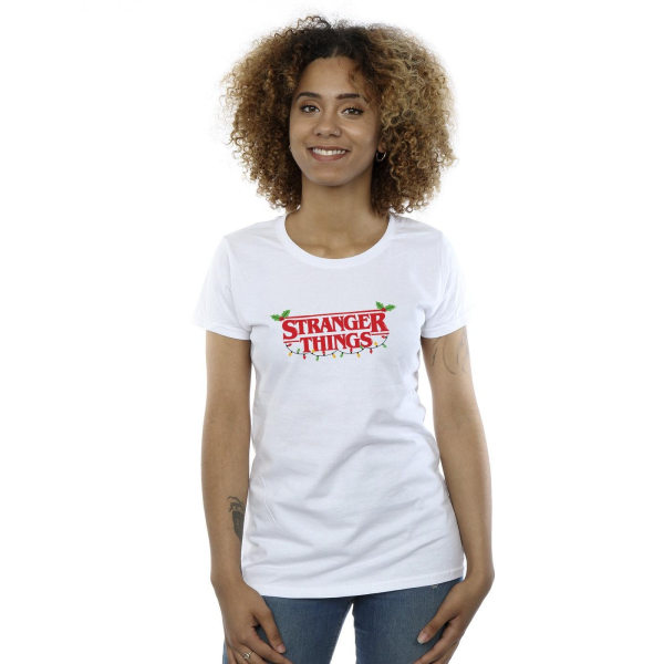 Netflix Dam/Ladies Stranger Things Christmas Lights Cotton T White XL