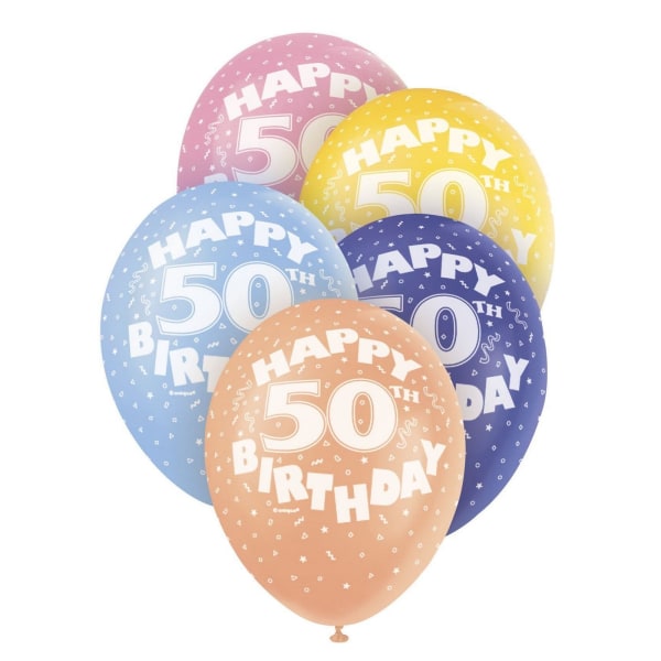 Unika ballonger för 50-års födelsedag med latex för fest (pack med 5) Multicoloured One Size