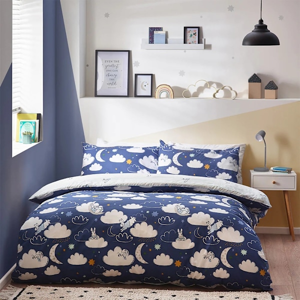 Peter Rabbit Sleepy Head Påslakan Set Enkelsäng Blå Blue Single