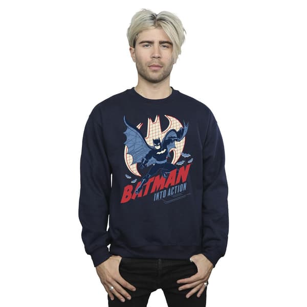 DC Comics Herr Batman Into Action Sweatshirt XL Marinblå Navy Blue XL