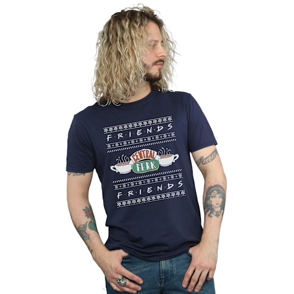 Friends Fair Isle Central Perk T-shirt för män, L, marinblå Navy Blue L