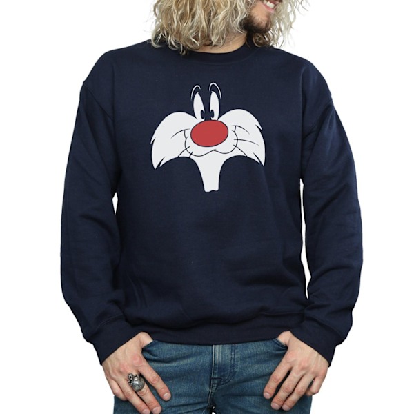 Looney Tunes Herr Sylvester Stort Ansikte Sweatshirt XL Marinblå Navy Blue XL