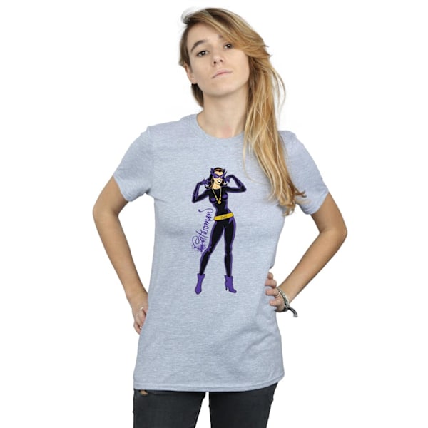 DC Comics Dam/Kvinnor Catwoman Happy Pose Bomull Boyfriend T- Sports Grey XL