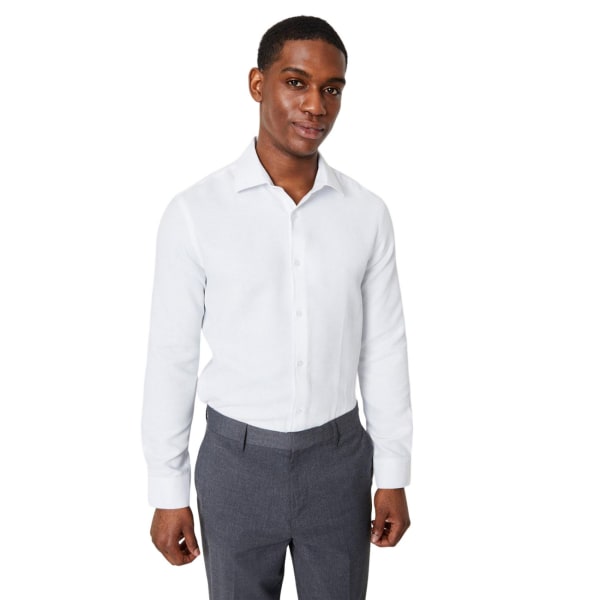 Burton Herr Smart Basket Weave Slim Långärmad Skjorta 17.5in W White 17.5in