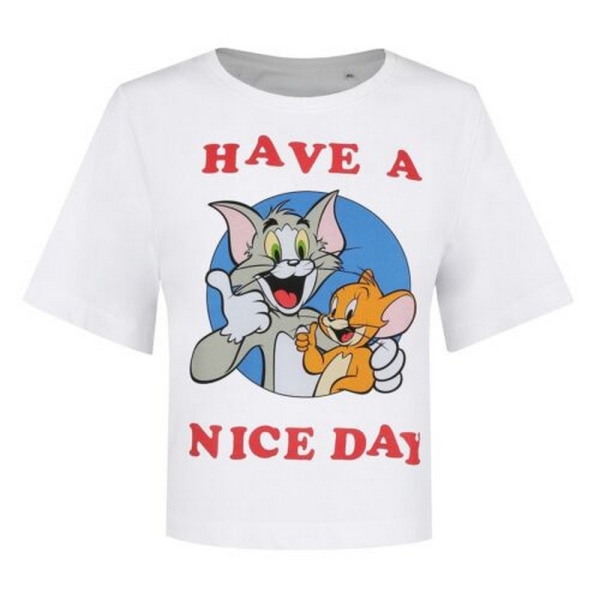 Tom och Jerry Damer/Damer har en trevlig dag Boxy Crop Top L Whi White/Red/Blue L