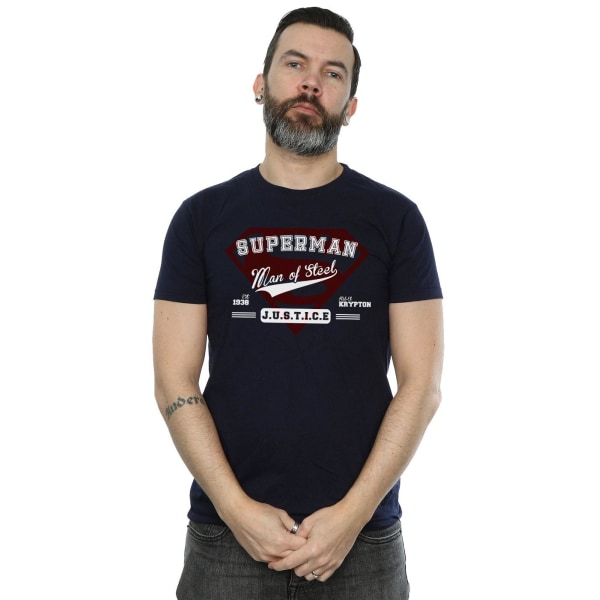 Superman Herr Man Of Steel T-shirt i bomull 3XL Marinblå Navy Blue 3XL
