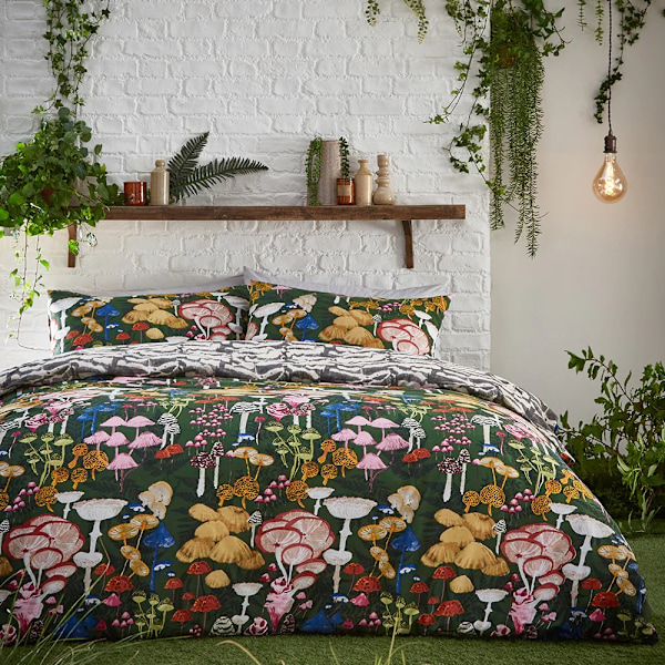 Furn Amanita Abstrakta Svampar Påslakan Set Enkelsäng Skog Grön Forest Green Single