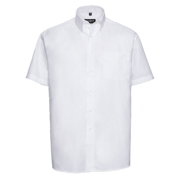 Russell Collection Herr Oxford Easy-Care Kortärmad Skjorta 18 White 18.5in