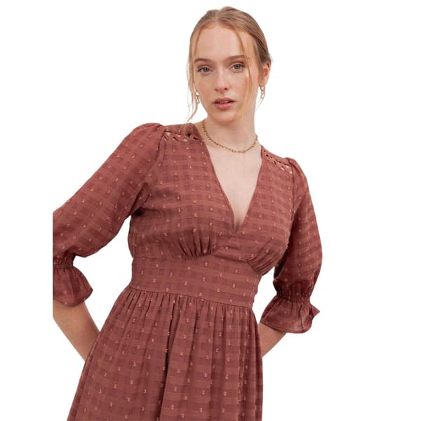 Lovedrobe Dam/Dam Gingham V-ringad 3/4-ärm Midi Klänning 12 Terracotta 12 UK