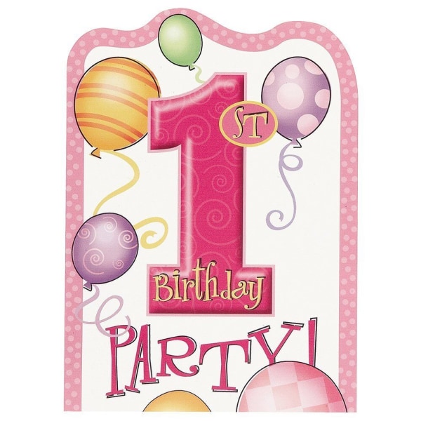 Unika festballonger 1:a födelsedagsinbjudningar (paket med 8) En Multicoloured One Size