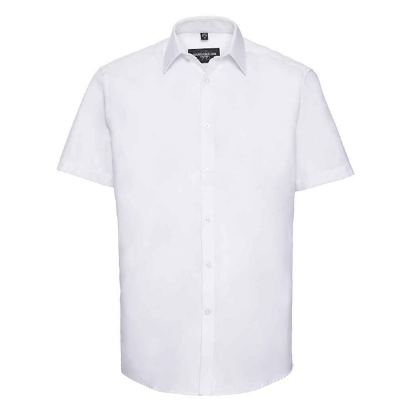 Russell Collection Herrmönstrad formell skjorta med korta ärmar för män White 19.5in