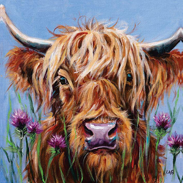 Louise Brown Highlander inramad duktryck 40cm x 40cm Blå/Brun Blue/Brown 40cm x 40cm