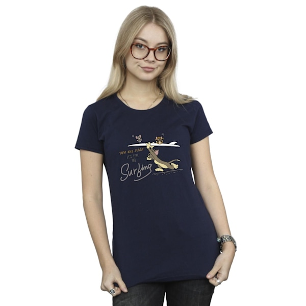 Tom And Jerry Dam/Damer Det Är Dags Att Surfa Bomull T-Shirt Navy Blue S