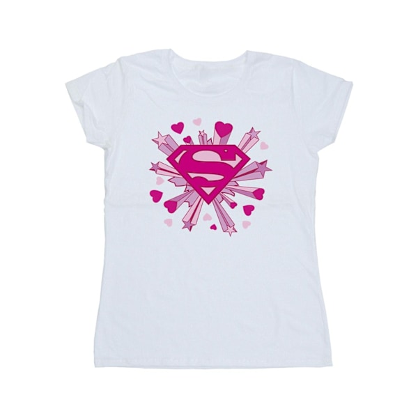 DC Comics Dam/Kvinnor Superman Rosa Hjärtan Och Stjärnor Logotyp Bomull T-shirt White XL