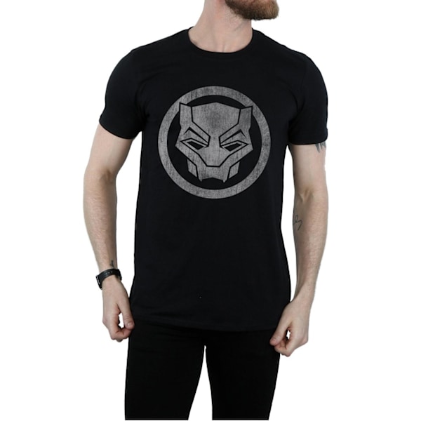 Svart Panther Herr Distressed Logo Bomull T-shirt L Svart Black L
