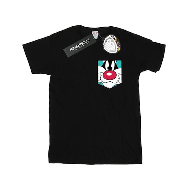 Looney Tunes Herr Sylvester Ansikte Faux Pocket T-Shirt XXL Svart Black XXL