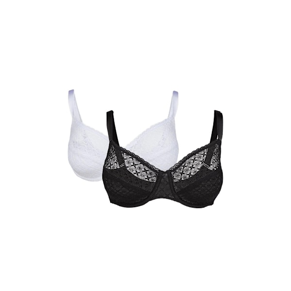 Vacker dam/dam spetsbehå med textur (2-pack) 32F svart/ Black/White 32F