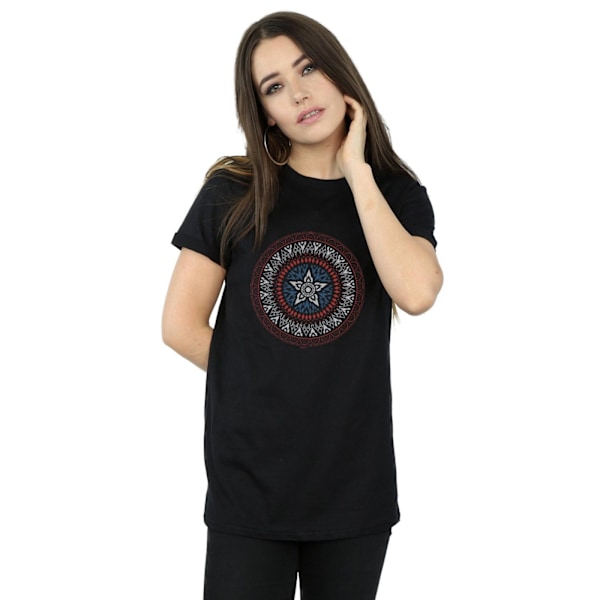 Marvel Dam/Damer Captain America Ornamental Shield Bomull Boyfriend T-Shirt L Svart Black L