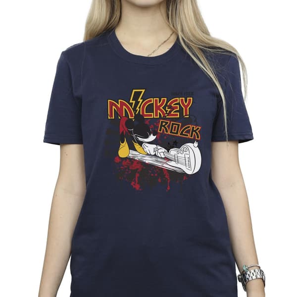 Disney Dam/Kvinnor Musse Pigg Smash Gitarr Rock Bomull Pojkvän Navy Blue S