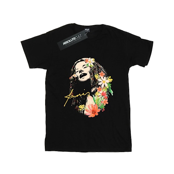 Janis Joplin Dam/Kvinnor Blommig Mönster Bomull Pojkvän T-shirt Black M