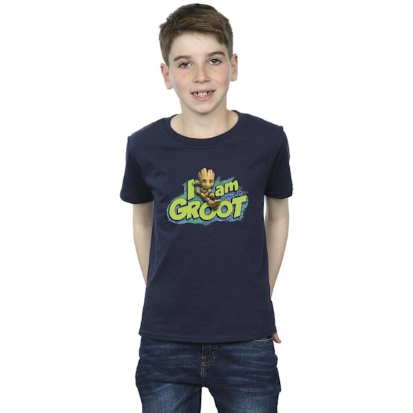 Marvel Boys Guardians Of The Galaxy I Am Groot Jumping T-Shirt Navy Blue 3-4 Years