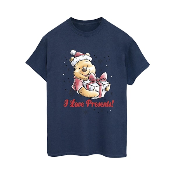 Disney Dam/Damer Winnie The Pooh Love Presents Bomull Boyfriend T-Shirt XL Marinblå Navy Blue XL