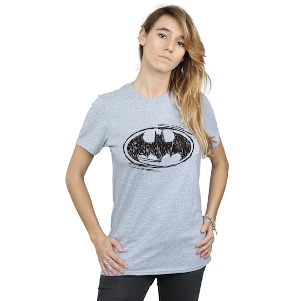 DC Comics Dam/Kvinnor Batman Sketch Logo Bomull Boyfriend T-S Sports Grey M