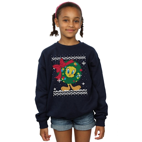 Looney Tunes Girls Tweety Pie Jul Fair Isle Sweatshirt 7- Navy Blue 7-8 Years