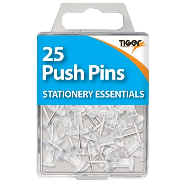 Tiger Stationery Push Pins (Förpackning om 25) En Storlek Genomskinlig/Silver Clear/Silver One Size