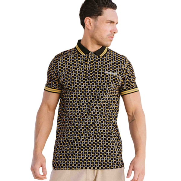 Lambretta Herr SS25 Geometrisk Pikétröja XXL Svart/Guld Black/Gold XXL