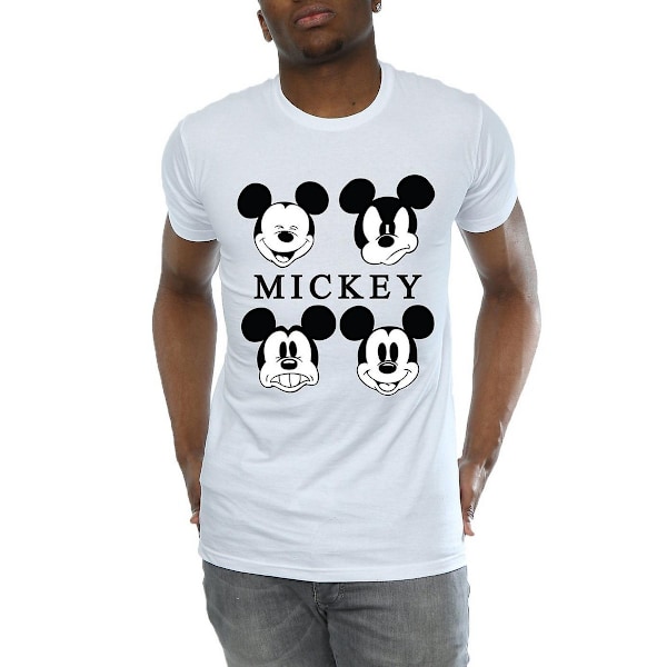 Disney Herr T-shirt i bomull med fyra Mickey Mouse-huvuden, storlek L, vit White L