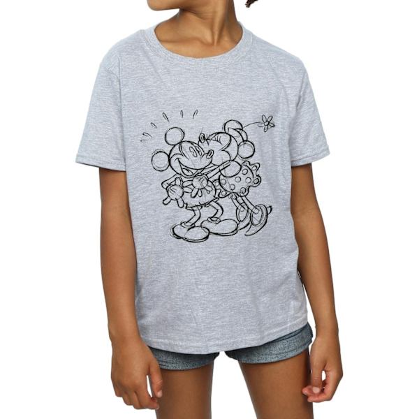 Disney Girls Mickey och Minnie Mouse Kiss Sketch Bomull T-shirt Sports Grey 7-8 Years