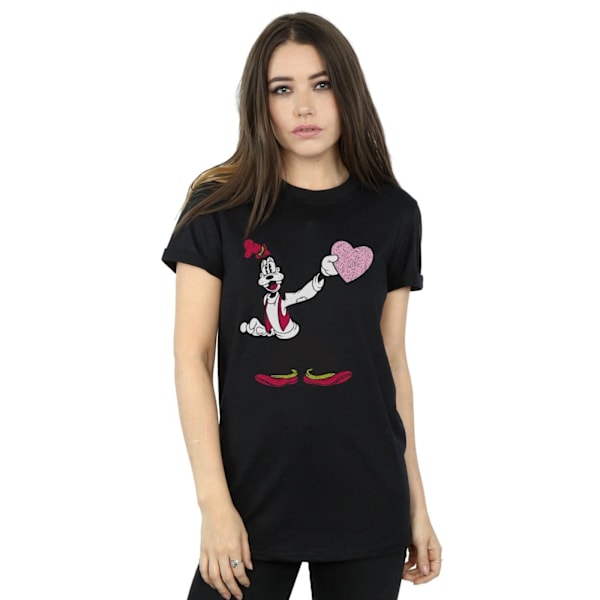 Disney Dam/Damer Goofy Love Heart Bomull Boyfriend T-shirt Black L