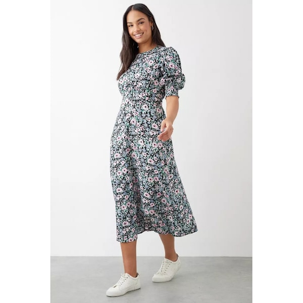 Dorothy Perkins Dam/Dam Floral Shirred Cuff Midi Klänning 12 Multicoloured 12 UK