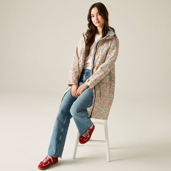 Regatta Dam Cath Kidston Ditsy Blommig Lång Vattentät Jacka Cream Harmony 14 UK