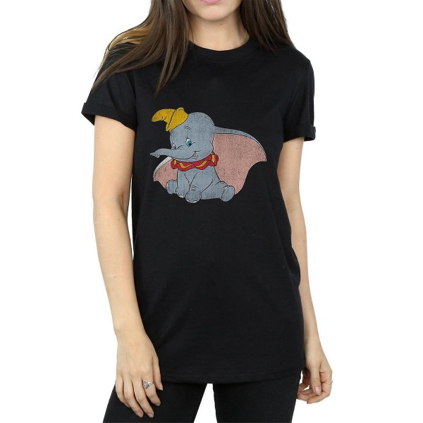 Dumbo Dam/Dam Klassisk Pojkvän T-Shirt i bomull XL Svart Black XL