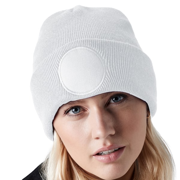 Beechfield Unisex Rund Stickad Mössa med Patch och Vikbar Kant, One Size Vit White One Size