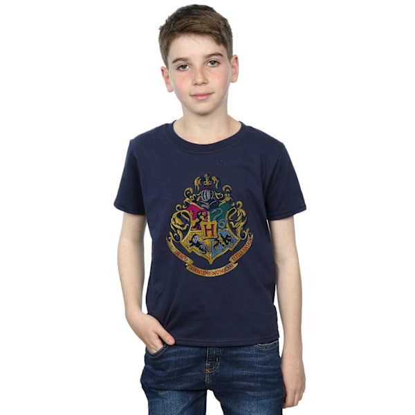 Harry Potter Pojkar Hogwarts Crest Bomull T-shirt 7-8 År Marinblå Navy Blue 7-8 Years