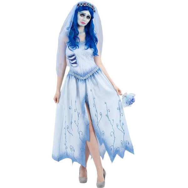 Corpse Bride Dam Emily Kostymset M Vit/Blå White/Blue M