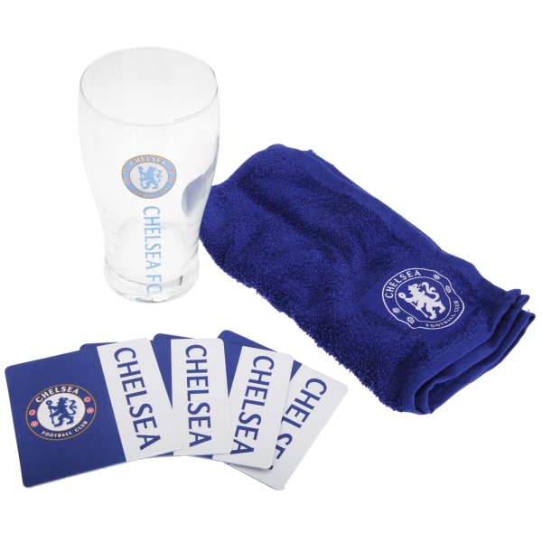 Chelsea FC Official Wordmark Mini Football Bar Set (Pint Glass, Blue/White One Size