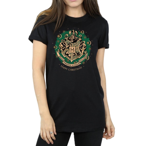 Harry Potter Dam/Damer Julkrans Bomull Boyfriend T-shirt Black XL